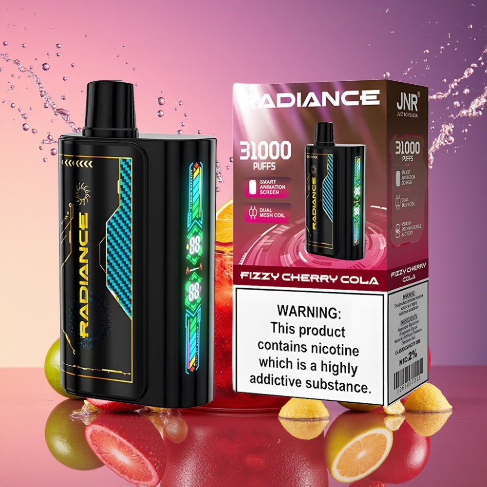JNR Radiance 31000 Puffs Fizzet Kirsebær Cola 28ml Dual Mesh Coil 950 mAh Type-C 2% Engros Danmark