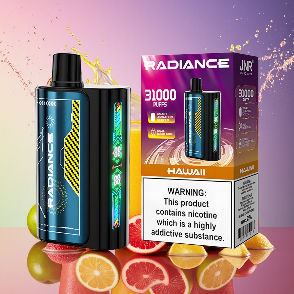 JNR Radiance 31000 Pugs 28ml Smart Animation Skærm Dual Mesh Coil 950 mAh Genopladelig Batteri Type-C Ladning 2% Nikotin Engros Danmark