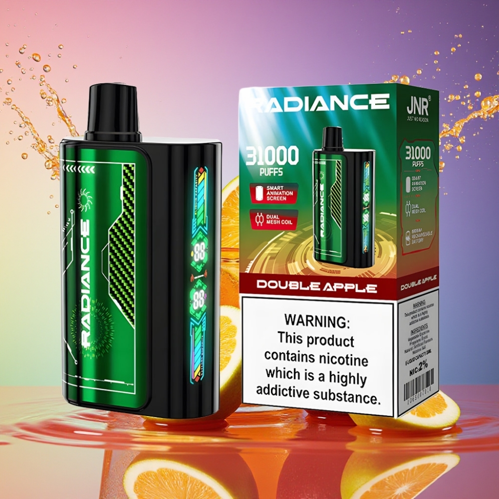 JNR Radiance 31000 Pust 28ml Dual Mesh Coil 950 mAh Genopladelig Dobbelt Æble 2% Nicotin Engros Danmark