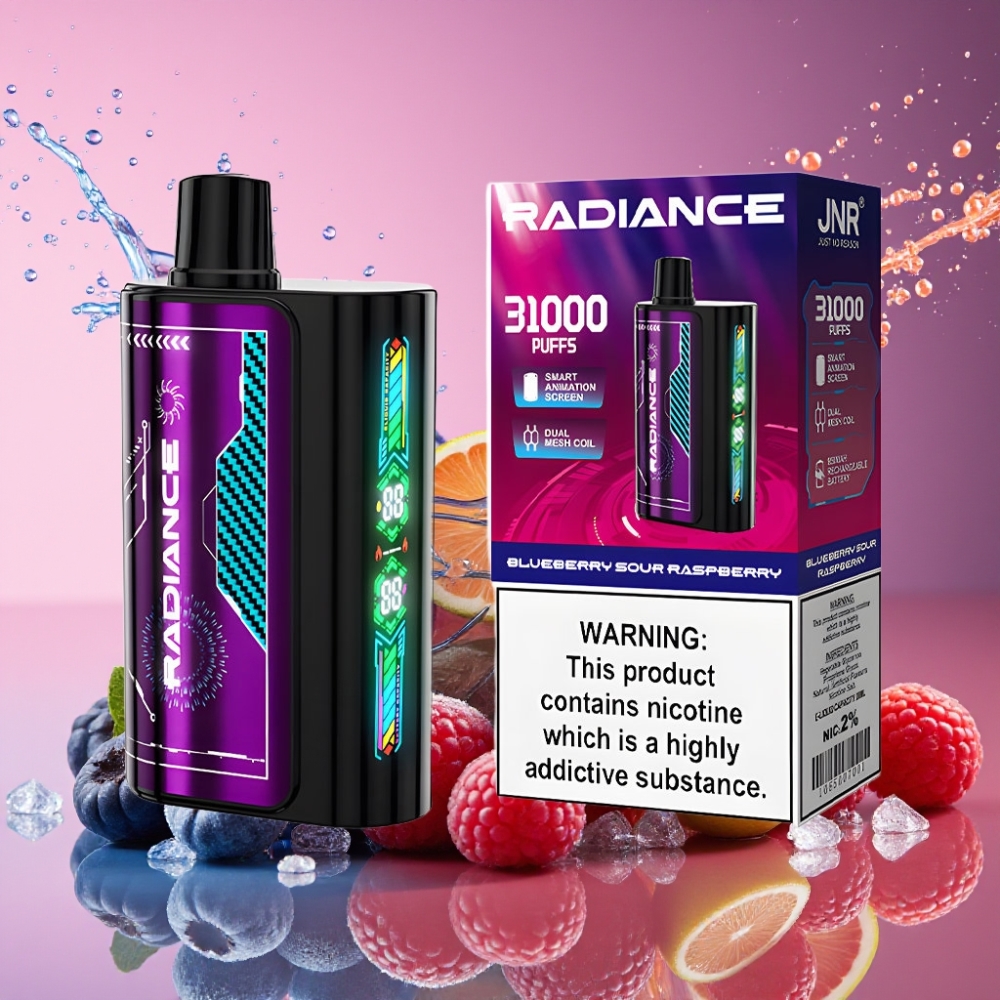 JNR Radiance 31000 Pust 28ml Dual Mesh Coil Blåbær Sur Hindbær 2% Nicotin Engros Danmark