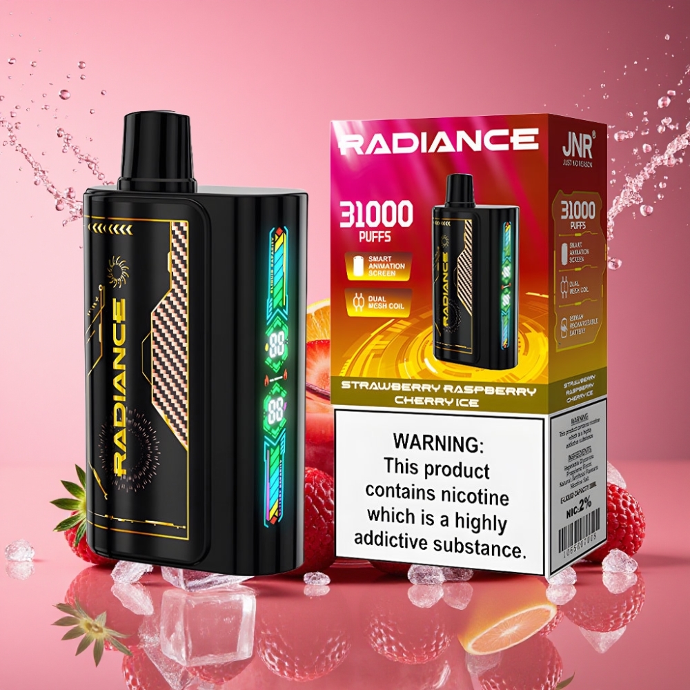 JNR Radiance 31000 Pust 28ml Dual Mesh Jordbær Hindbær Kirsebær Is 950 mAh Type-C 2% Engros Danmark