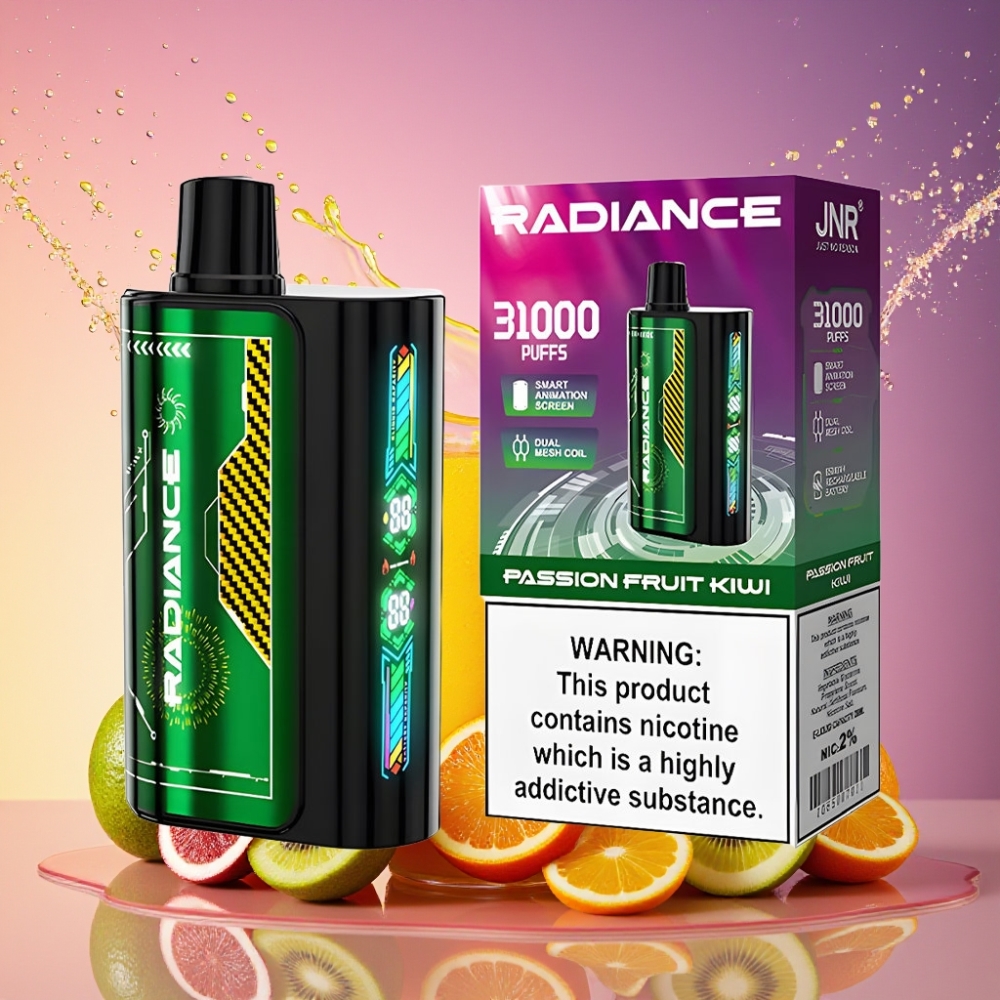 JNR Radiance 31000 Pust Dual Mesh Coil 28ml 2% Nikotin Passionsfrugt Kiwi Engros Danmark