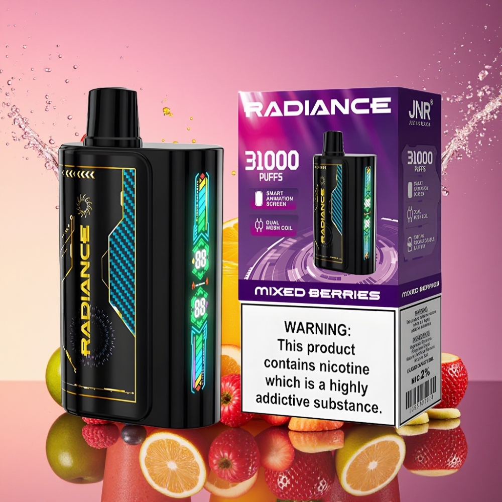 JNR Radiance 31000 Pust Engangs Vape Blandede Bær 28ml Dual Mesh Coil 950mAh Type-C 2% Engros Danmark