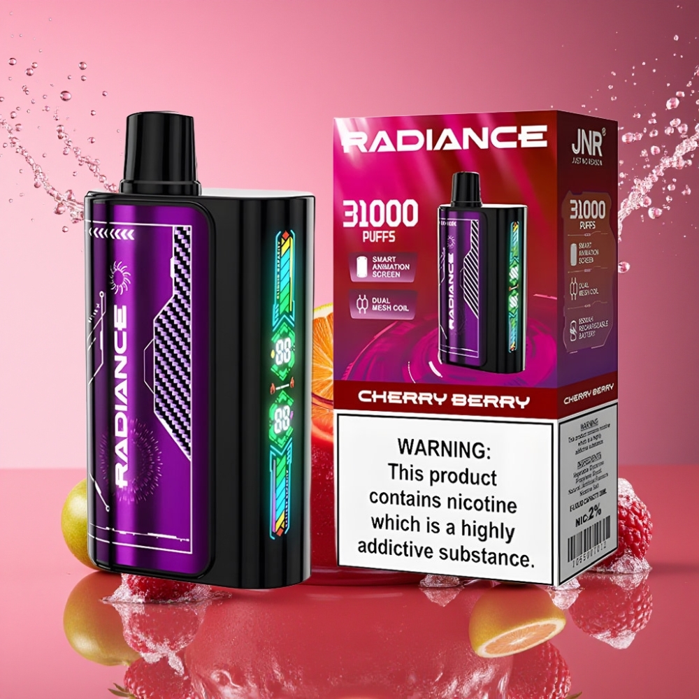 JNR Radiance 31000 Pust Engangs Vape Kirsebær Bær 28ml Dual Mesh Coil 950mAh Type-C 2% Engros Danmark