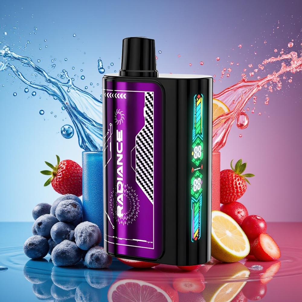 JNR Radiance 31000 Pust Smart Animation Skærm Dual Mesh Coil Type-C 950 mAh 28ml Blå Hindbær Kirsebær 2% Engros Danmark