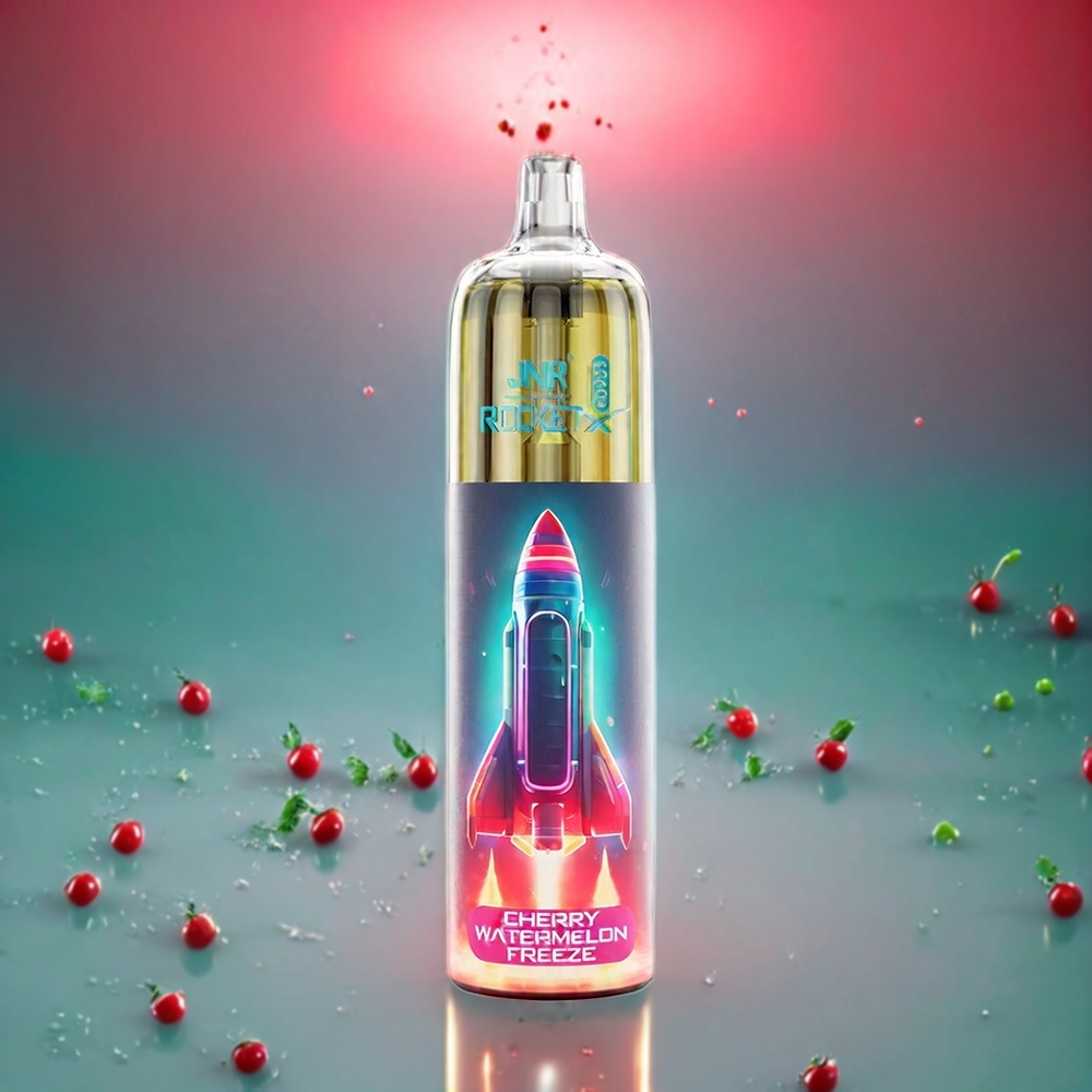 JNR Rocket X 12400 Puffs Kirsebær Vandmelon Fryse Type-C Hurtigopladning RGB Lys 1,2 Ohm Mesh Coil 850mAh Batteri 22ml E-væske Justerbar Luftflow 0%2%5% Nikotin Engros Danmark