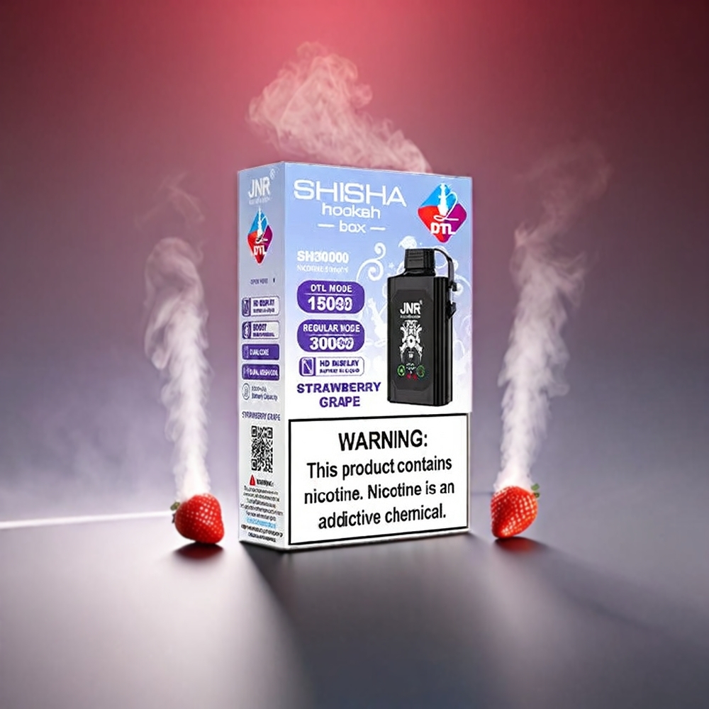 JNR Shisha Box 20500 Puffs Jordbær Drue HD Display 1000mAh 25ml Dual Mesh Coil Type-C Quick Charge Engros Danmark