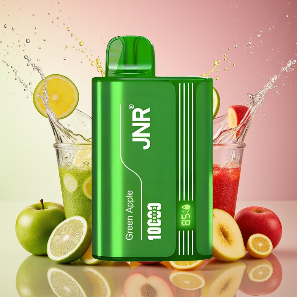 JNR Tank 10000 Puffs Justerbar Luftstrøm Digital Display Dual Mesh Coil Type-C Hurtigopladning Grøn Æble Fersken Pære 54mmx33mmx100mm 650mAh 20ml Engros Danmark