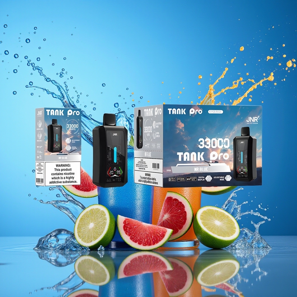 JNR Tank Pro 33000 Puds Digital Display Dual Mesh Coil 28ml 2% Nikotin Herr Blå 850mAh Type-C Engros Danmark