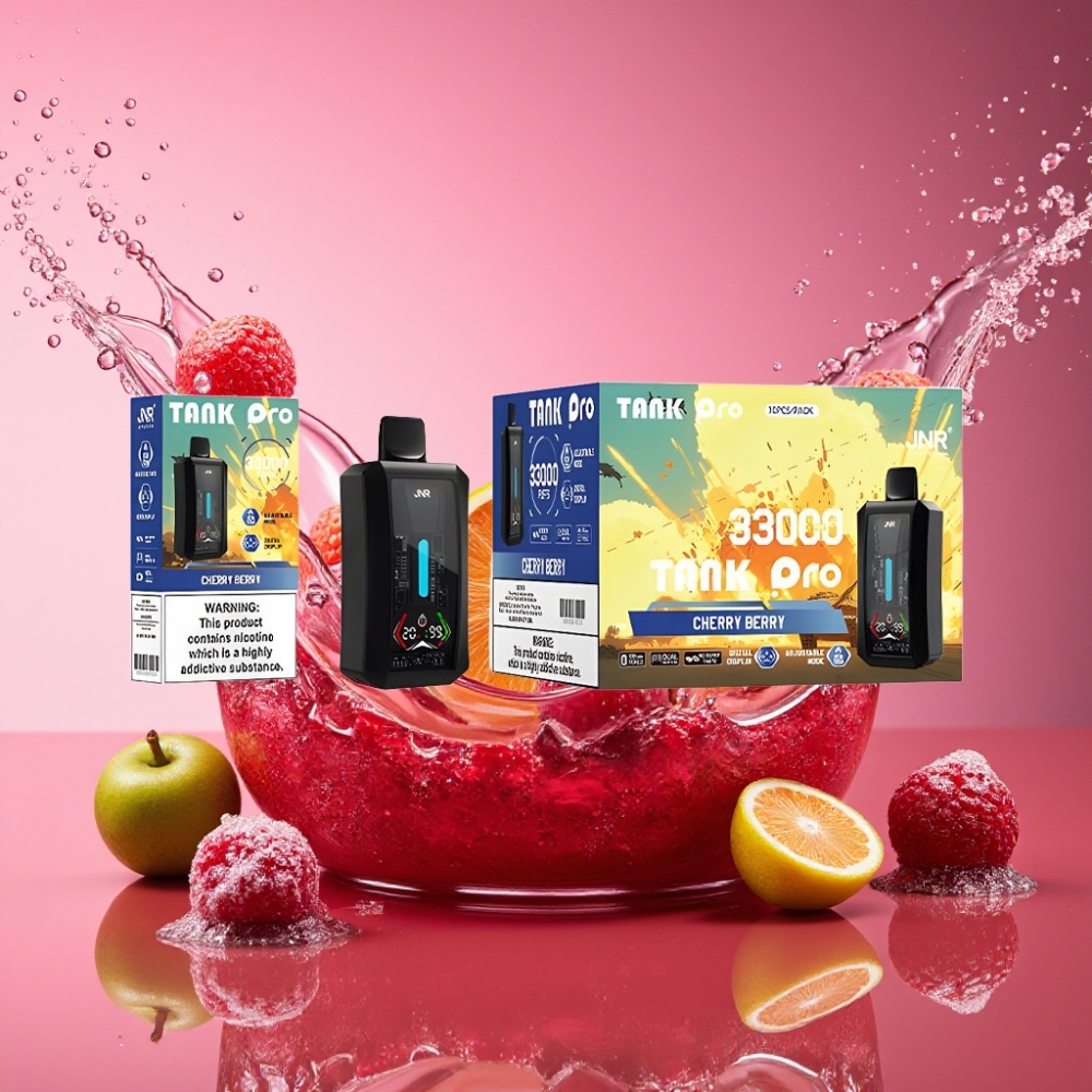JNR Tank Pro 33000 Puffs Digital Display Dual Mesh Cherry Bær 28ml 2% 850mAh Type-C Engros Danmark