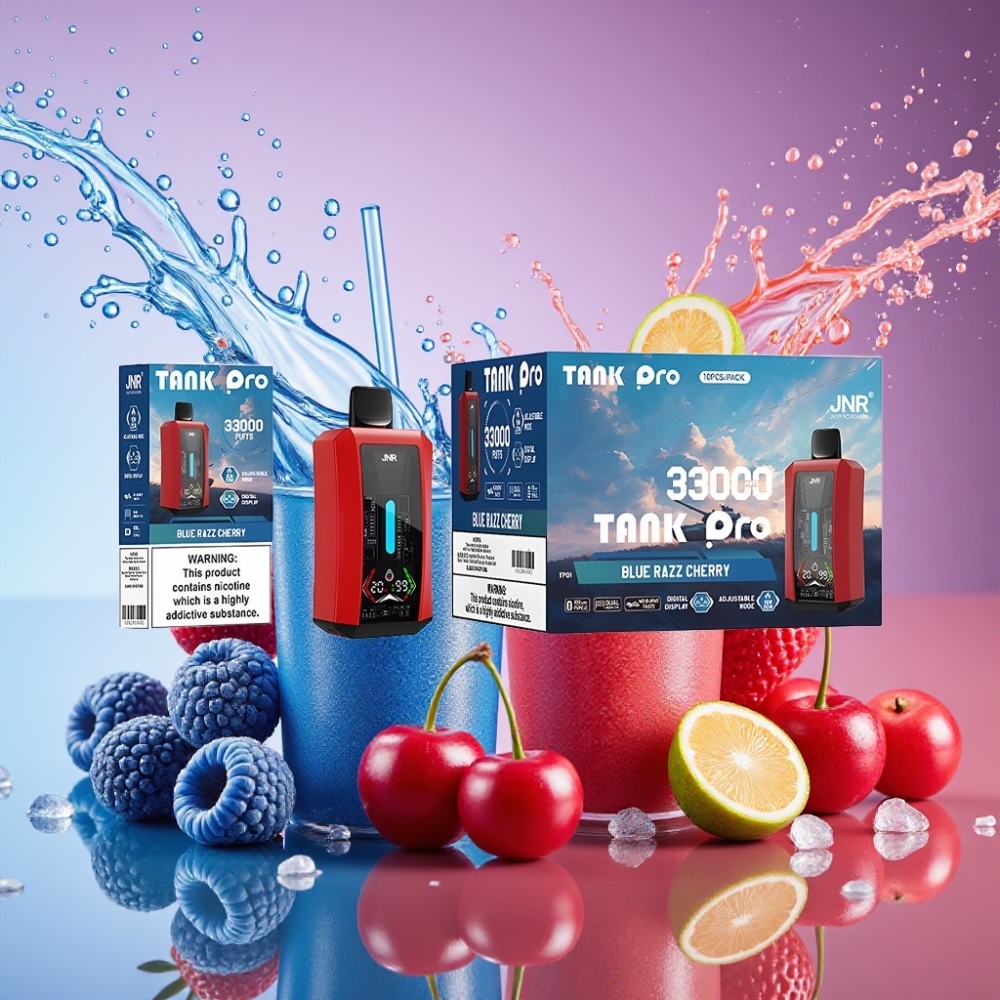 JNR Tank Pro 33000 Puffs Digital Display Dual Mesh Coil Blå Hindbær Kirsebær 33000 Puffs 28ml 2% Engros Danmark