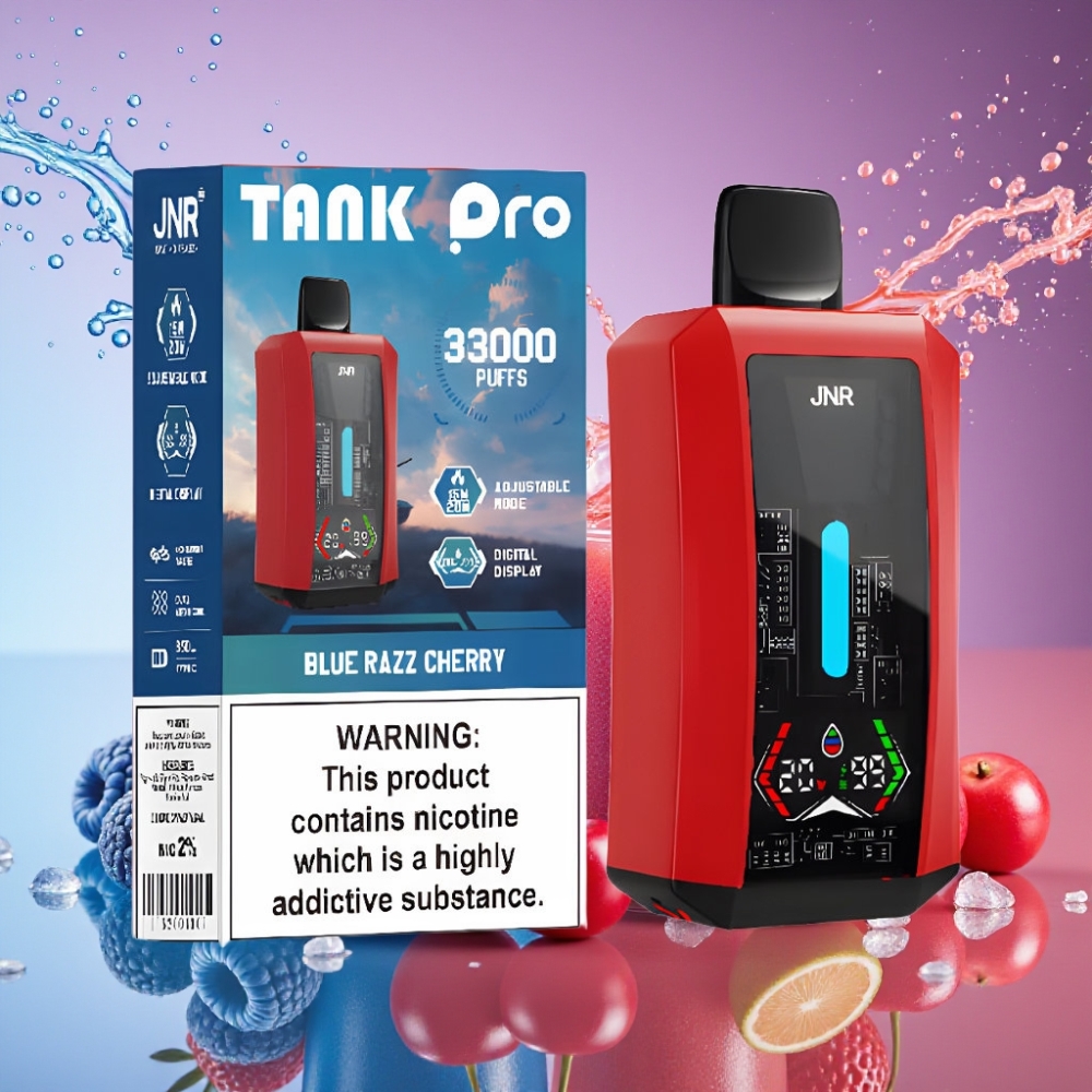 JNR Tank Pro 33000 Puffs Digital Display Dual Mesh Coil Blå Hindbær Kirsebær 33000 Puffs 28ml 2% Engros Danmark