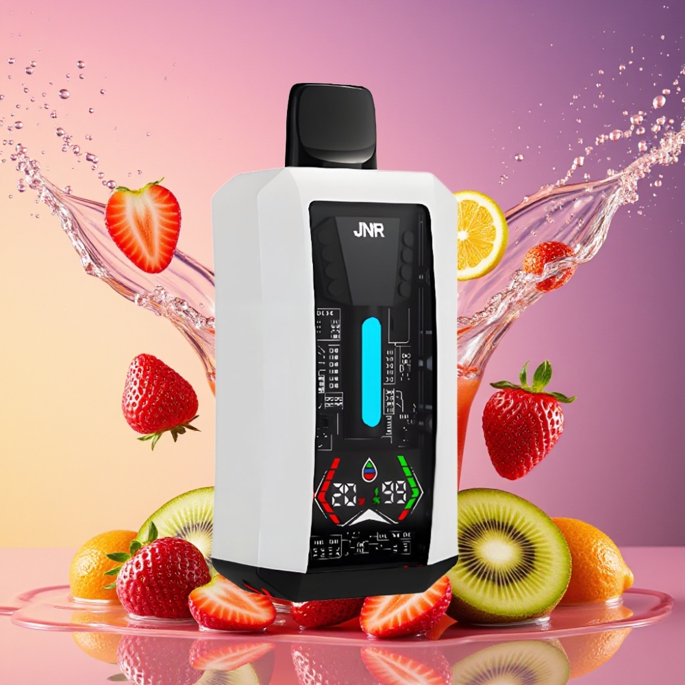 JNR Tank Pro 33000 Puffs Digital Display Dual Mesh Coil Jordbær Kiwi 28ml e-Liquid 850mAh Type-C Engros Danmark