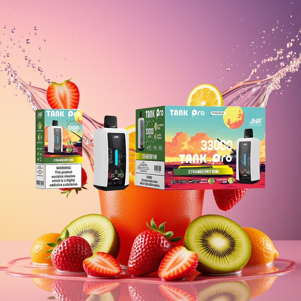 JNR Tank Pro 33000 Puffs Digital Display Dual Mesh Coil Jordbær Kiwi 28ml e-Liquid 850mAh Type-C Engros Danmark