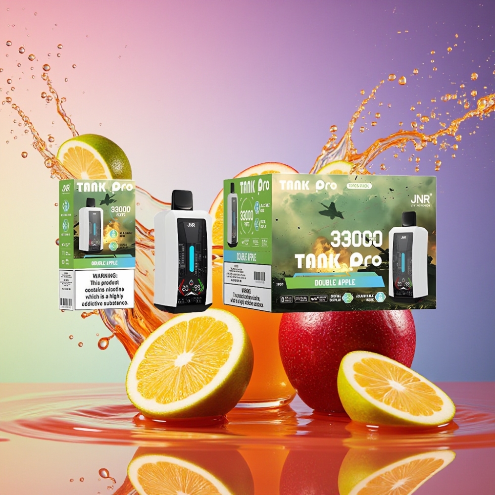 JNR Tank Pro 33000 Puffs Engangs Vape Dobbelt Æble - 33000 Puffs 28ml Digital Display Dual Mesh Coil 15W/20W 850mAh Type-C 2% Nicotin Engros Danmark