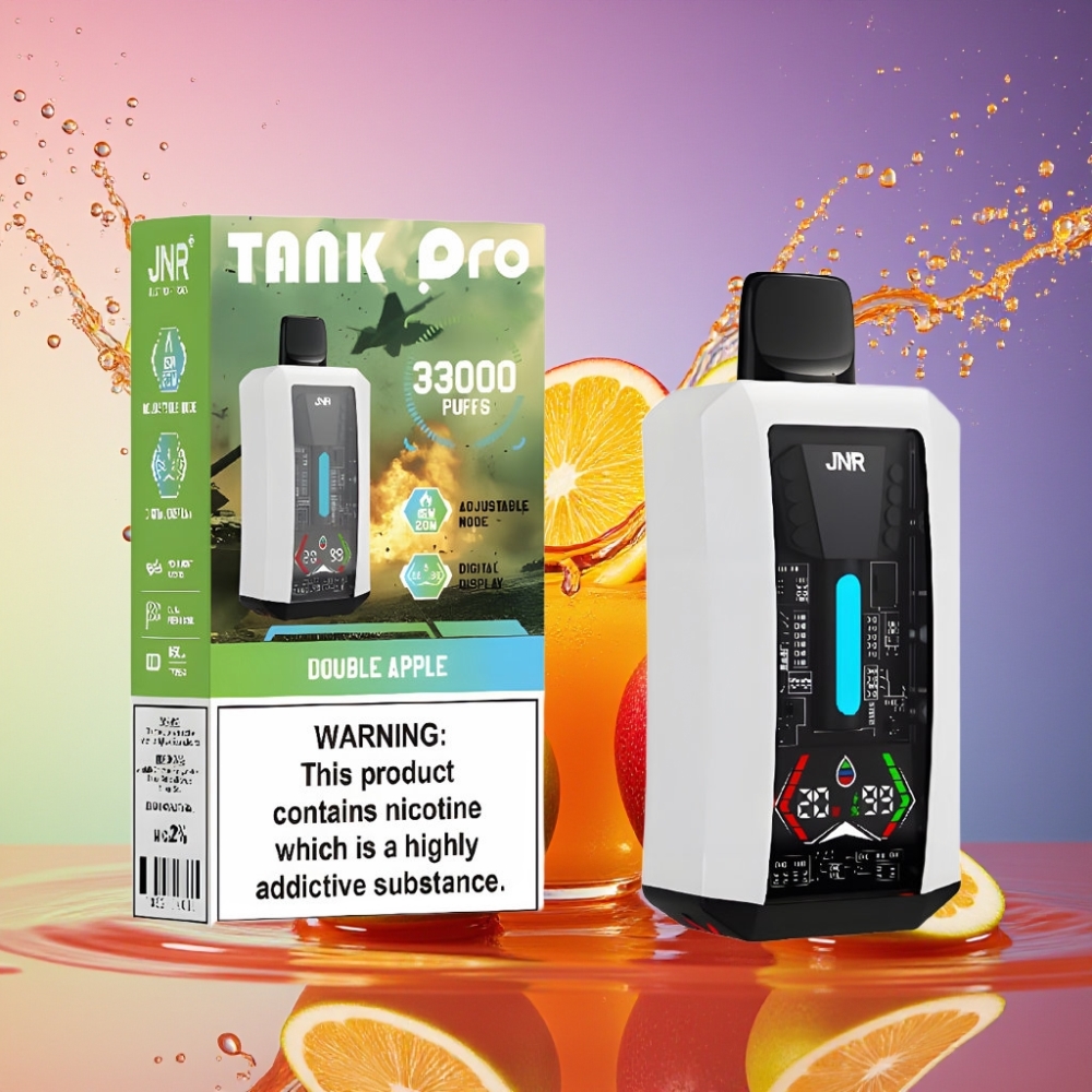 JNR Tank Pro 33000 Puffs Engangs Vape Dobbelt Æble - 33000 Puffs 28ml Digital Display Dual Mesh Coil 15W/20W 850mAh Type-C 2% Nicotin Engros Danmark