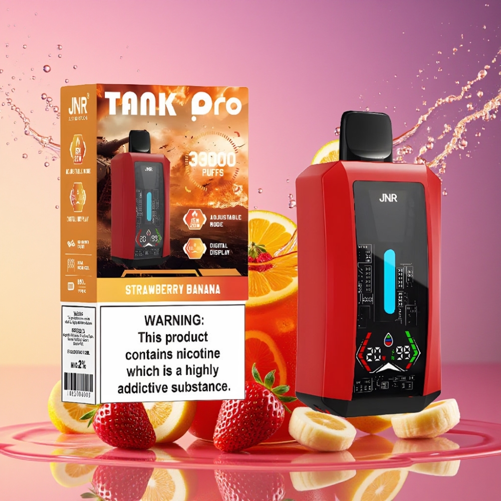 JNR Tank Pro 33000 Puffs Engangs Vape Jordbær Banan 28ml e-Liquid 2 % Nikotin Engros Danmark