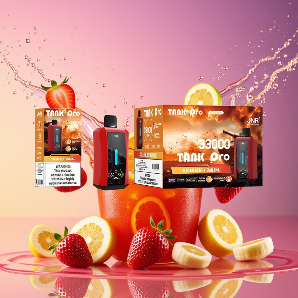 JNR Tank Pro 33000 Puffs Engangs Vape Jordbær Banan 28ml e-Liquid 2 % Nikotin Engros Danmark
