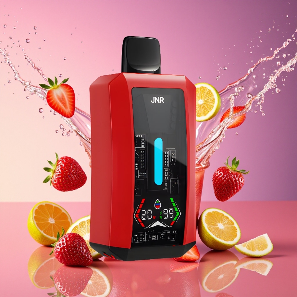 JNR Tank Pro 33000 Puffs Engangs Vape Jordbær Is 28ml 2% Nikotin Digital Display Dual Mesh Coil 15W/20W 850mAh Type-C Engros Danmark