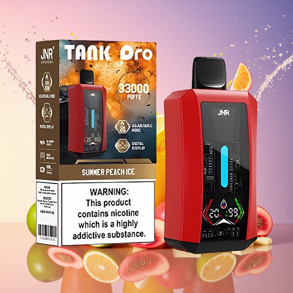 JNR Tank Pro 33000 Puffs Engangs Vape Sommerfersken Is 28ml e-Liquid Digital Display Dual Mesh Coil 15W/20W Output 850mAh Type-C 2 % Engros Danmark