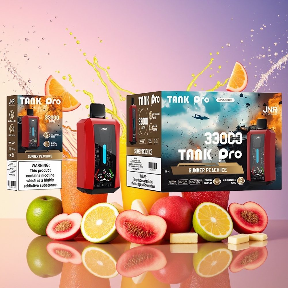 JNR Tank Pro 33000 Puffs Engangs Vape Sommerfersken Is 28ml e-Liquid Digital Display Dual Mesh Coil 15W/20W Output 850mAh Type-C 2 % Engros Danmark