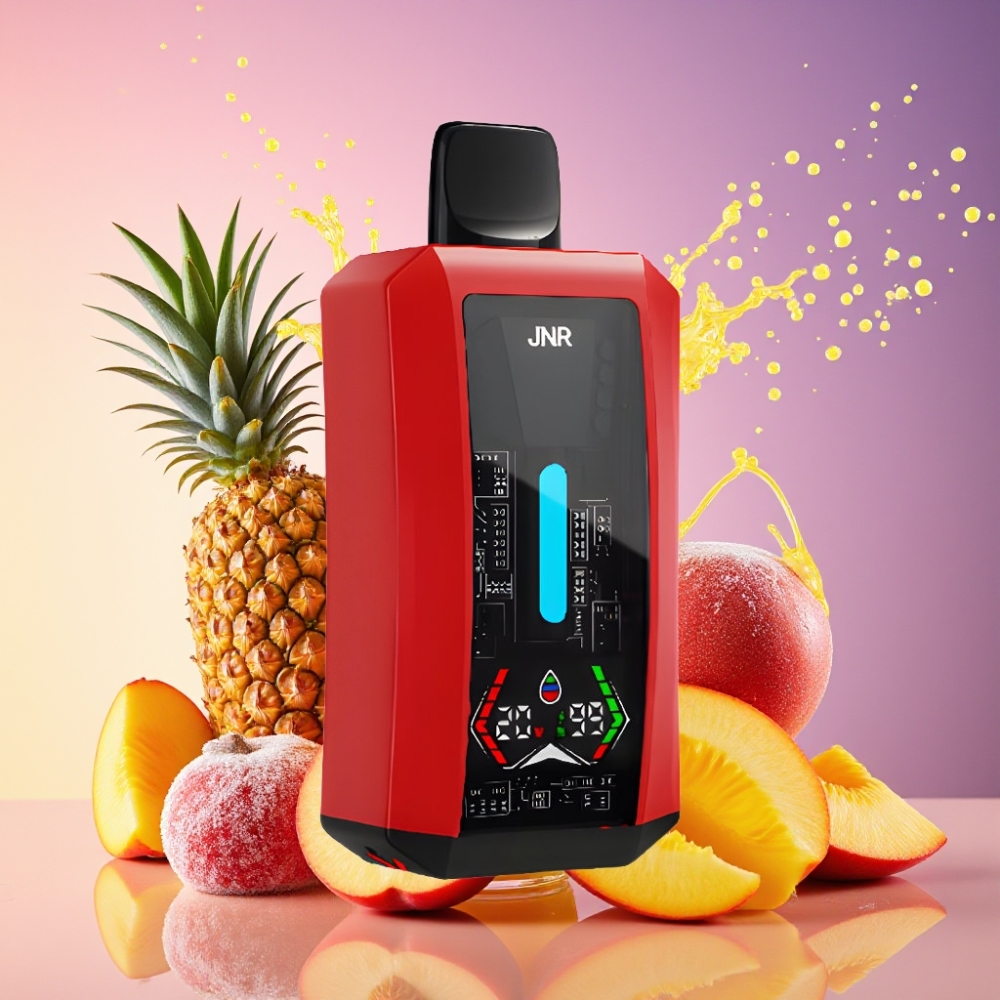 JNR Tank Pro 33000 Puffs Peach Mango Ananas 28ml Digital Display Dual Mesh Coil 850mAh Type-C 2% Engros Danmark