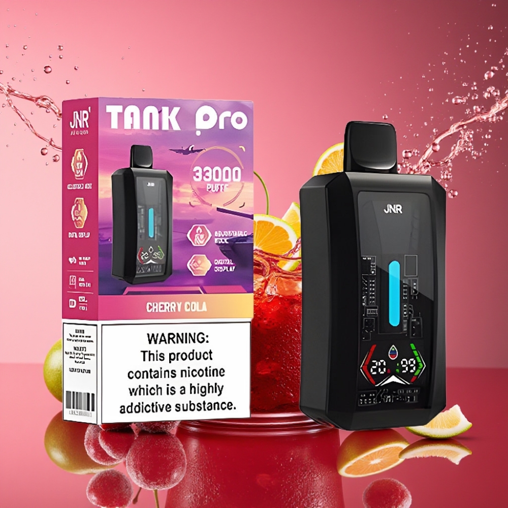 JNR Tank Pro 33000 Pust Digital Display Dual Mesh Coil 15W/20W 850mAh Type-C 2 % Kirsebær Cola Engros Danmark