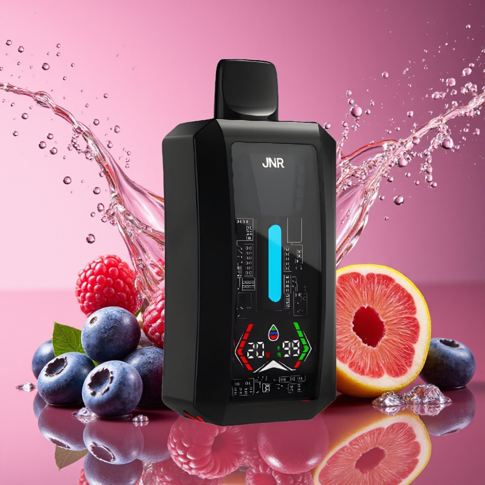 JNR Tank Pro 33000 Pust Digital Display Dual Mesh Coil Blåbær Hindbær Kirsebær 28ml e-Liquid 850mAh Type-C 2% Engros Danmark