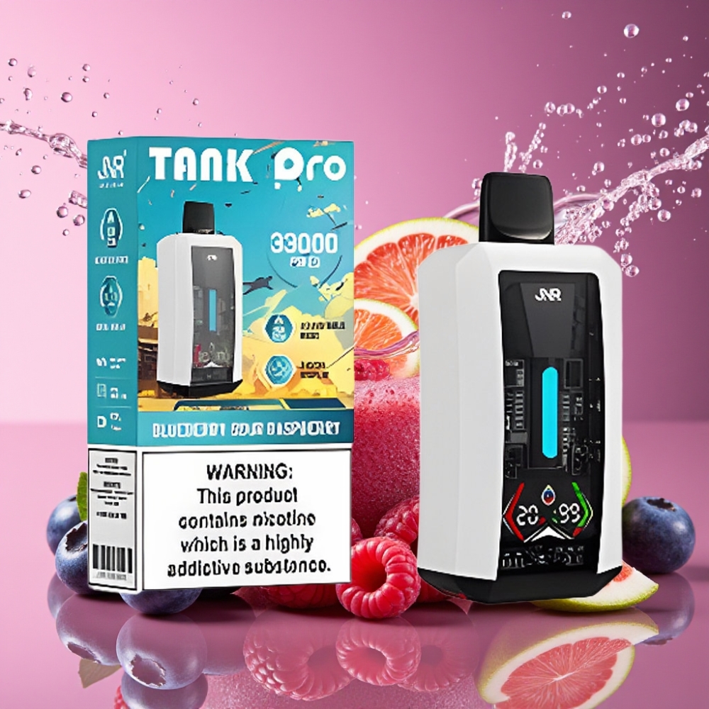 JNR Tank Pro 33000 Pust Digital Display Dual Mesh Coil Blåbær Sur Hindbær 33000 Pust 28ml 2% Engros Danmark