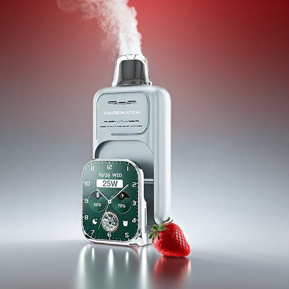JNR Vape Watch 30000 Puffs Jordbær 1000mAh 19mL 5% Dual Mesh Coil Type-C Engros Danmark