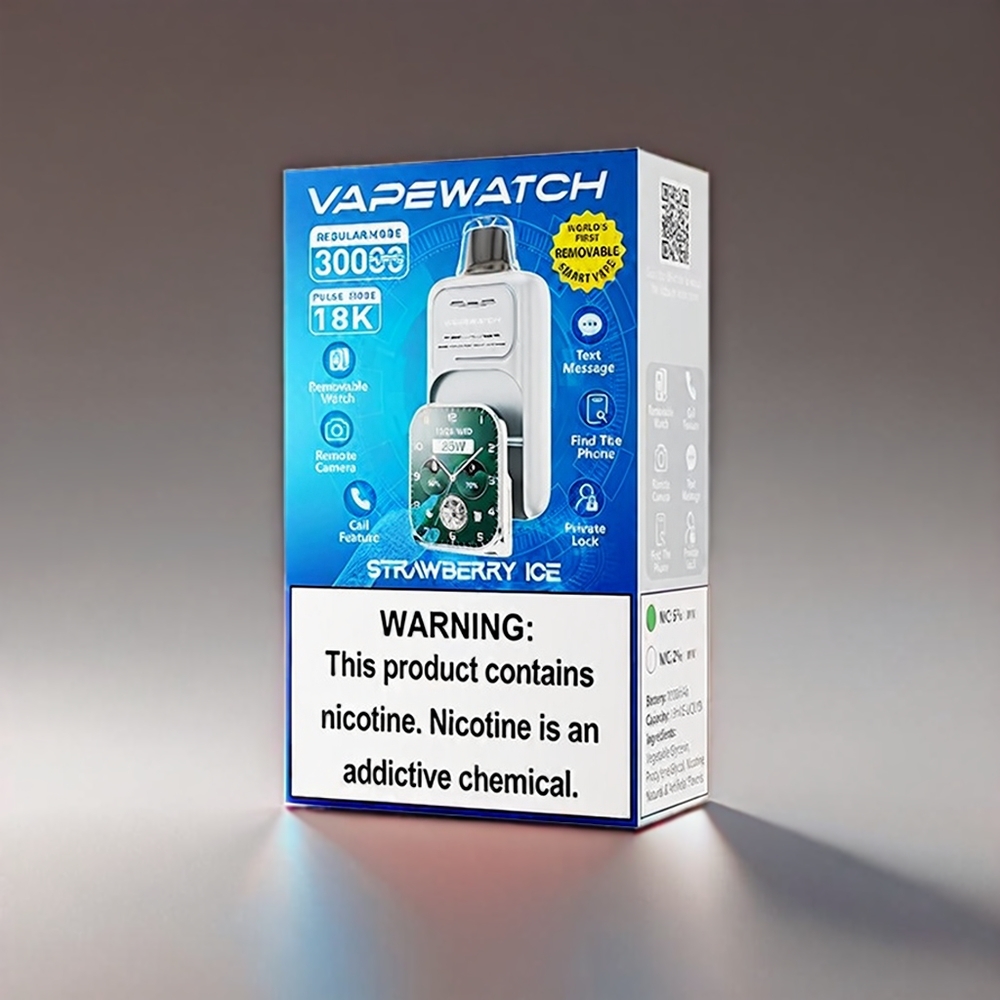 JNR Vape Watch 30000 Puffs Jordbær 1000mAh 19mL 5% Dual Mesh Coil Type-C Engros Danmark