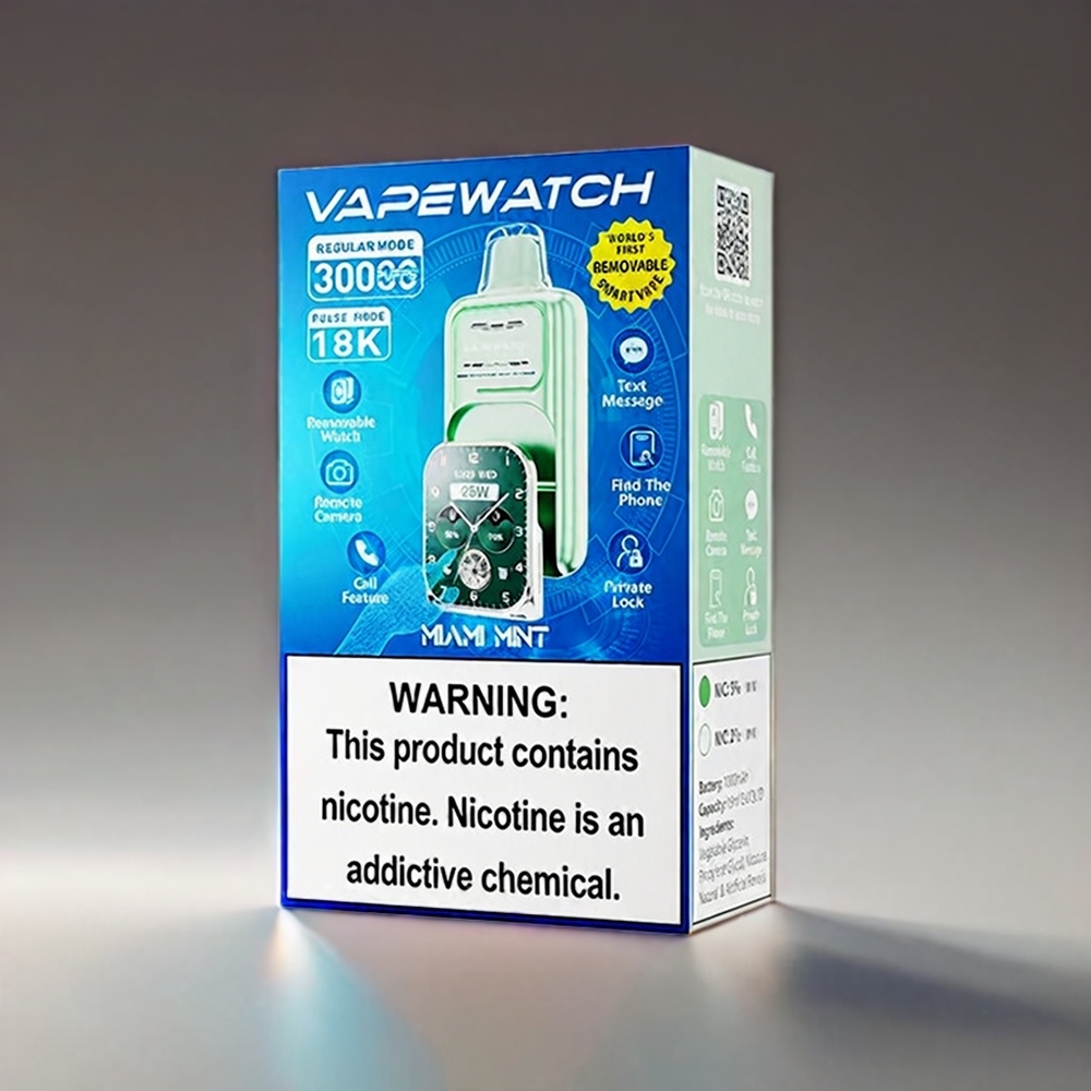 JNR Vape Watch 30000 Puffs Miami Mynte 19mL 1000mAh Type-C 5% Dual Mesh Coil Engros Danmark