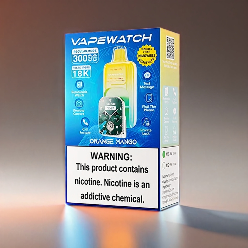 JNR Vape Watch 30000 Puffs Orange Mango 1000mAh 19mL 5% Dual Mesh Coil Type-C Engros Danmark