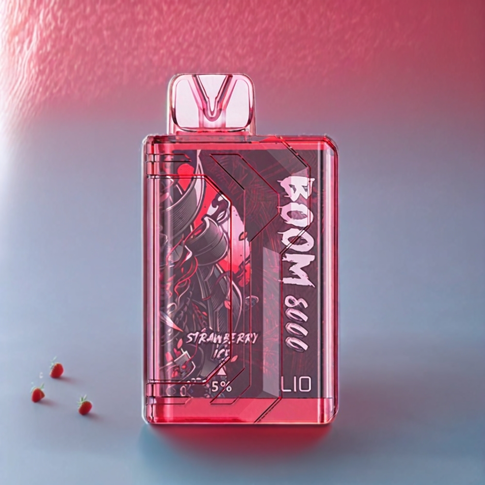 LIO BOOM PRO 8000 Puffs Engangs Vape Jordbær Is 650mAh Type-C Opladning Mesh Coil 15ml 5% Engros Danmark