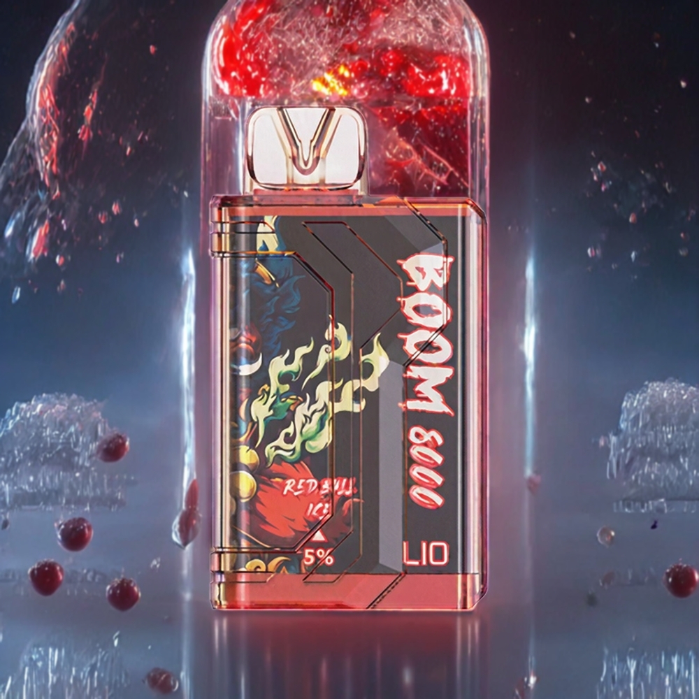 LIO BOOM PRO 8000 Puffs Rød Tyr Is 15ml 5% 650mAh Type-C Mesh Coil Engros Danmark