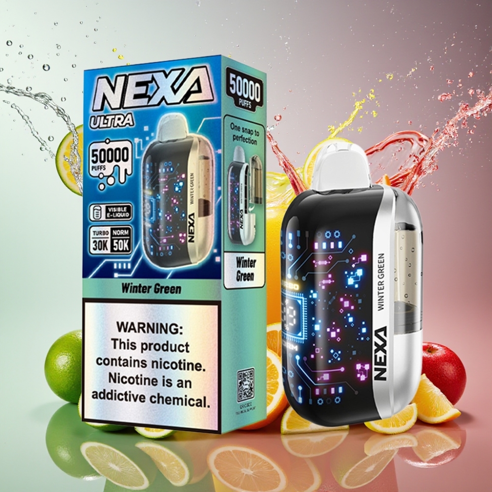 NEXA Ultra 50000 Puffs 20ml 800mah 5% 0.9ohm Dual Mesh Skærm Type-C Vintergrøn Engros Danmark