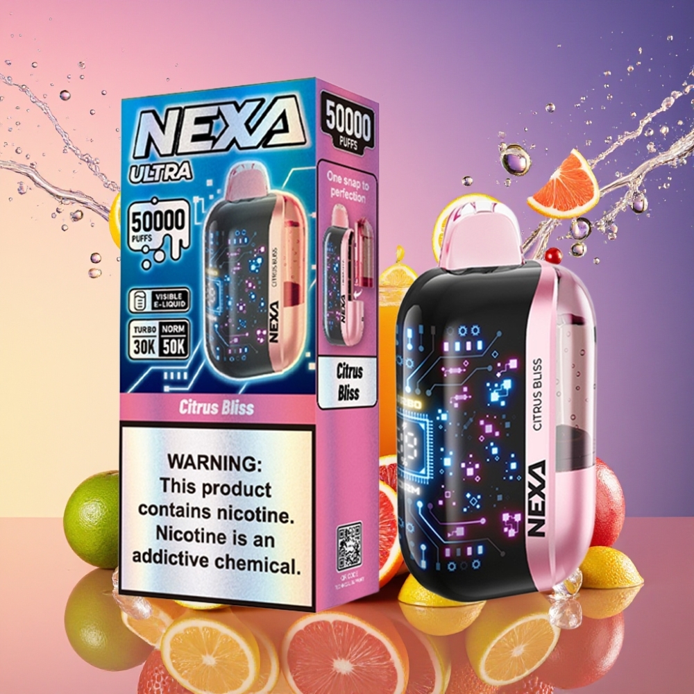 NEXA Ultra 50000 Puffs Citrus Glæde 20ml 800mAh 5% 0.9ohm Dual Mesh 3D Skærm Type-C Engros Danmark