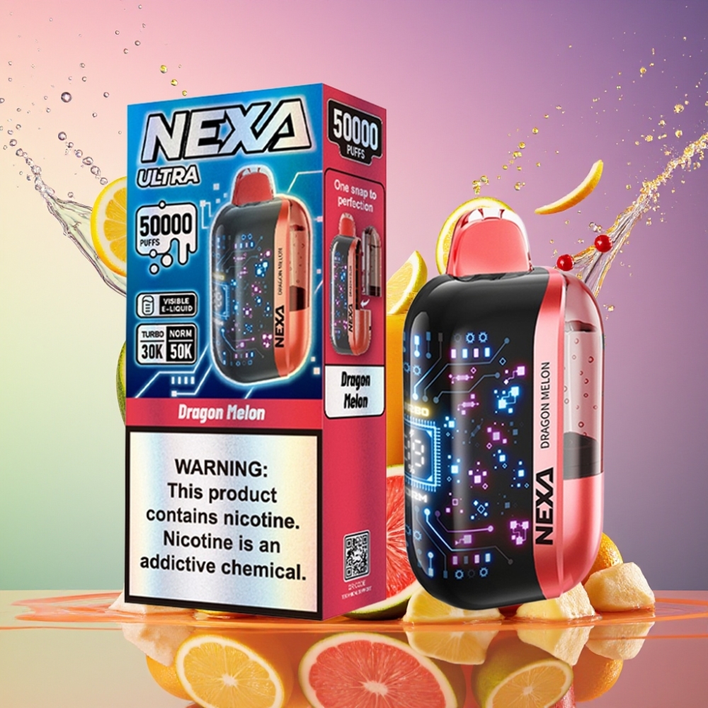 NEXA Ultra 50000 Puffs Drage Melon 20ml 800mah 5% 0.9ohm Dual Mesh 3d Skærm Type-c Engros Danmark