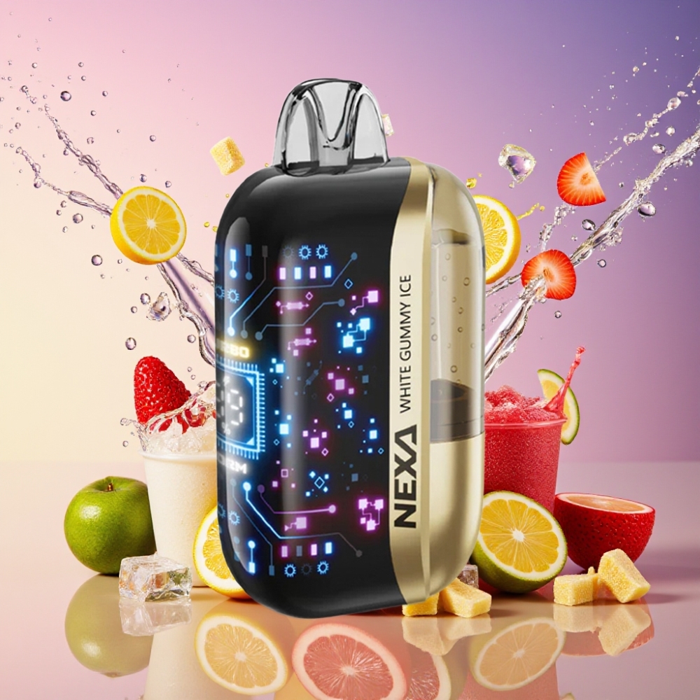 NEXA Ultra 50000 Puffs Hvid Gummy Is Disposable Vape 20ml 800mah 5% 0.9ohm Dual Mesh 3d Curved Screen Type-c Engros Danmark