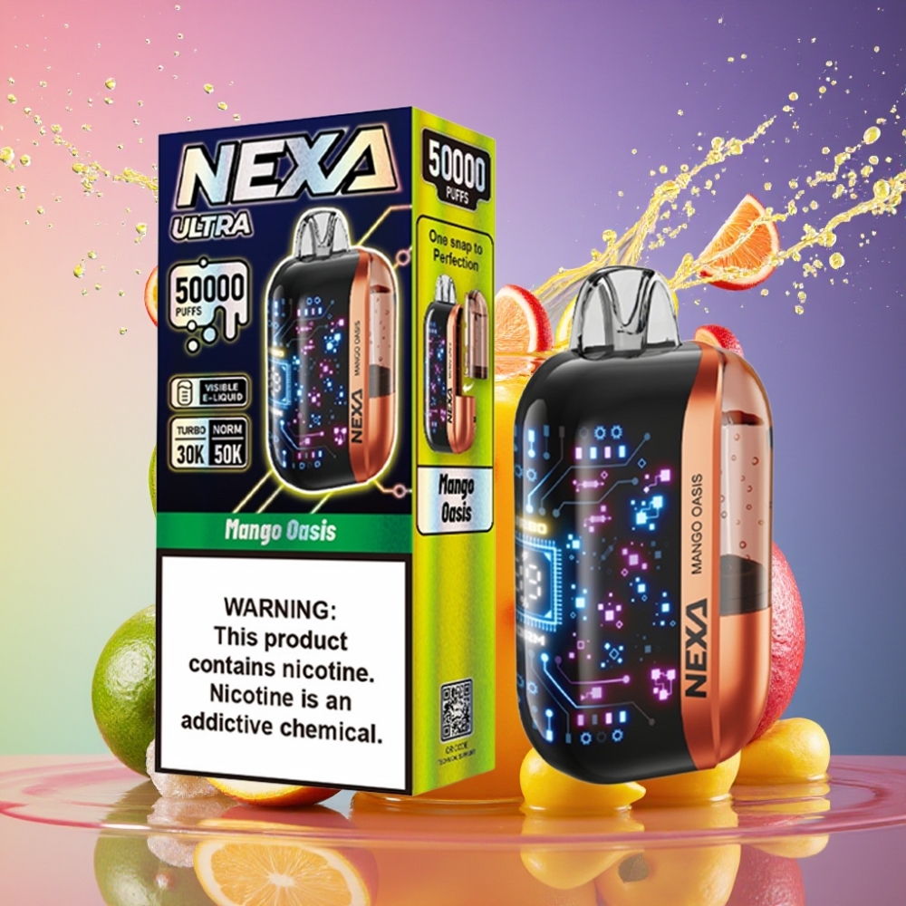 NEXA Ultra 50000 Puffs Mango Oase 20ml 800mah 5% 0.9ohm Dual Mesh 3d Curved Skærm Type-c parameter combination Engros Danmark