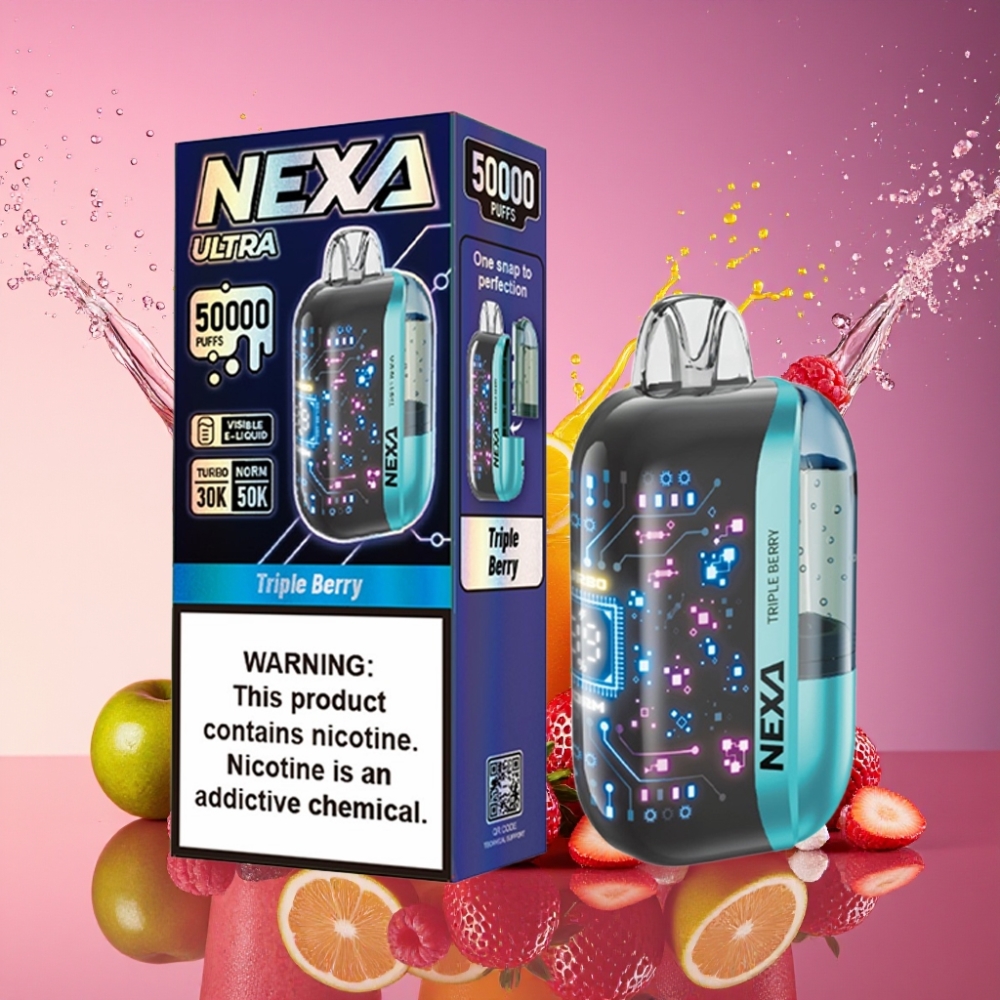 NEXA Ultra 50000 Pust 20ml 800mah 5% 0.9ohm Dual Mesh 3d Skærm Type-c Tre Bær Engros Danmark