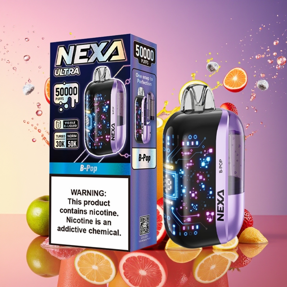 NEXA Ultra 50000 Pust B-Pop 20ml 800mah 5% 0.9ohm 3d Skærm Type-c Engros Danmark