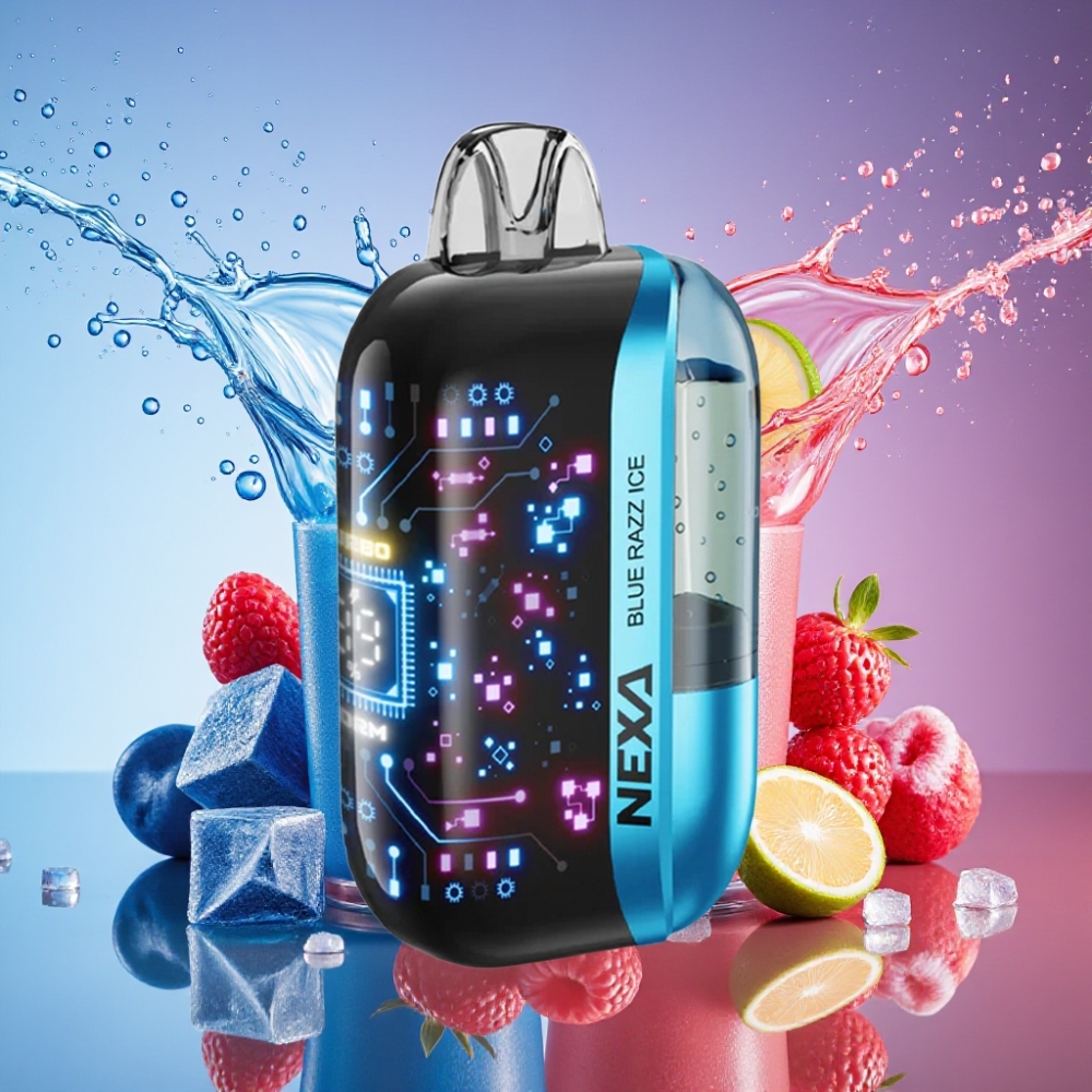 NEXA Ultra 50000 Pust Blå Hindbær Is 20ml 800mAh 5% 0.9ohm Dual Mesh 3D Skærm Type-C Engros Danmark