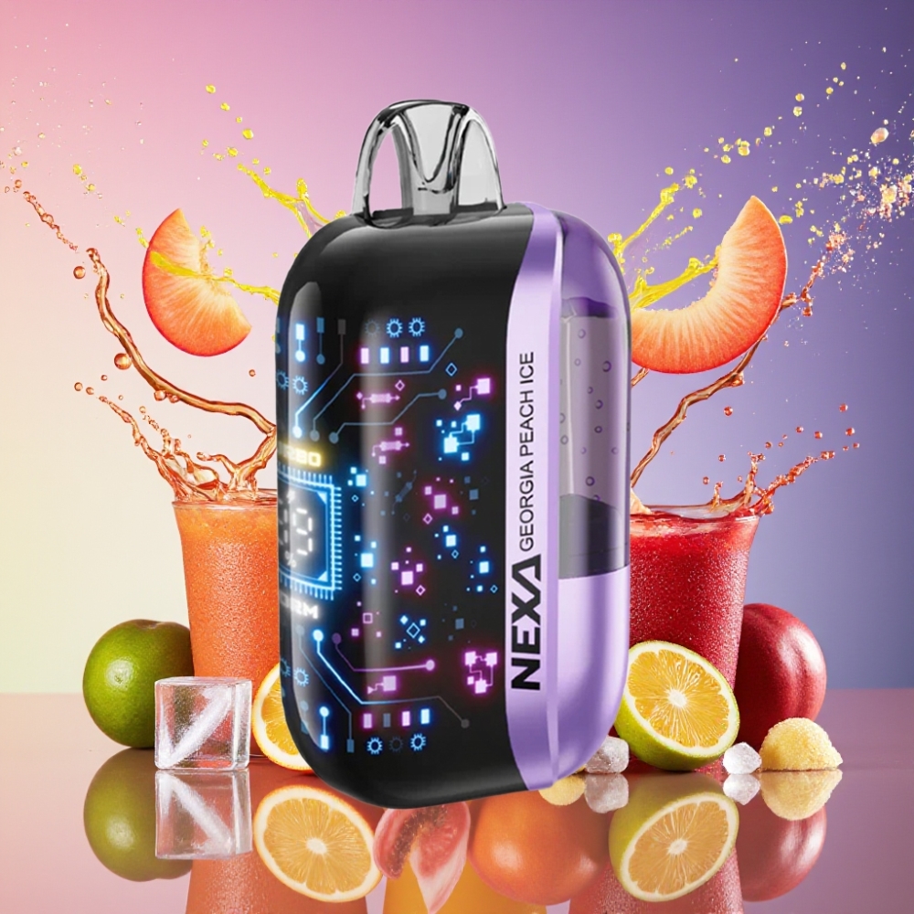NEXA Ultra 50000 Pust Georgisk Fersken Is 20ml 800mah 5% 0.9ohm Dual Mesh 3d Skærm Type-c Engros Danmark