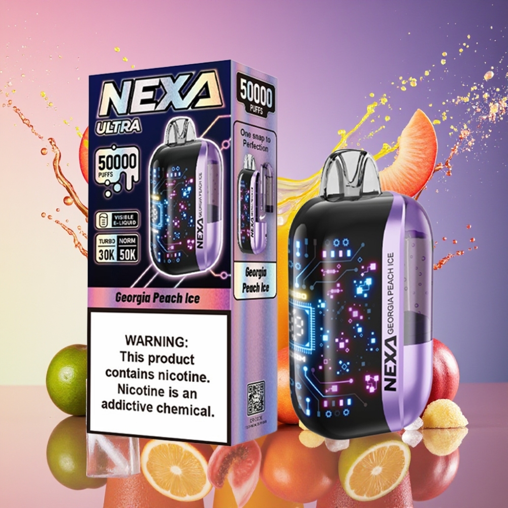 NEXA Ultra 50000 Pust Georgisk Fersken Is 20ml 800mah 5% 0.9ohm Dual Mesh 3d Skærm Type-c Engros Danmark