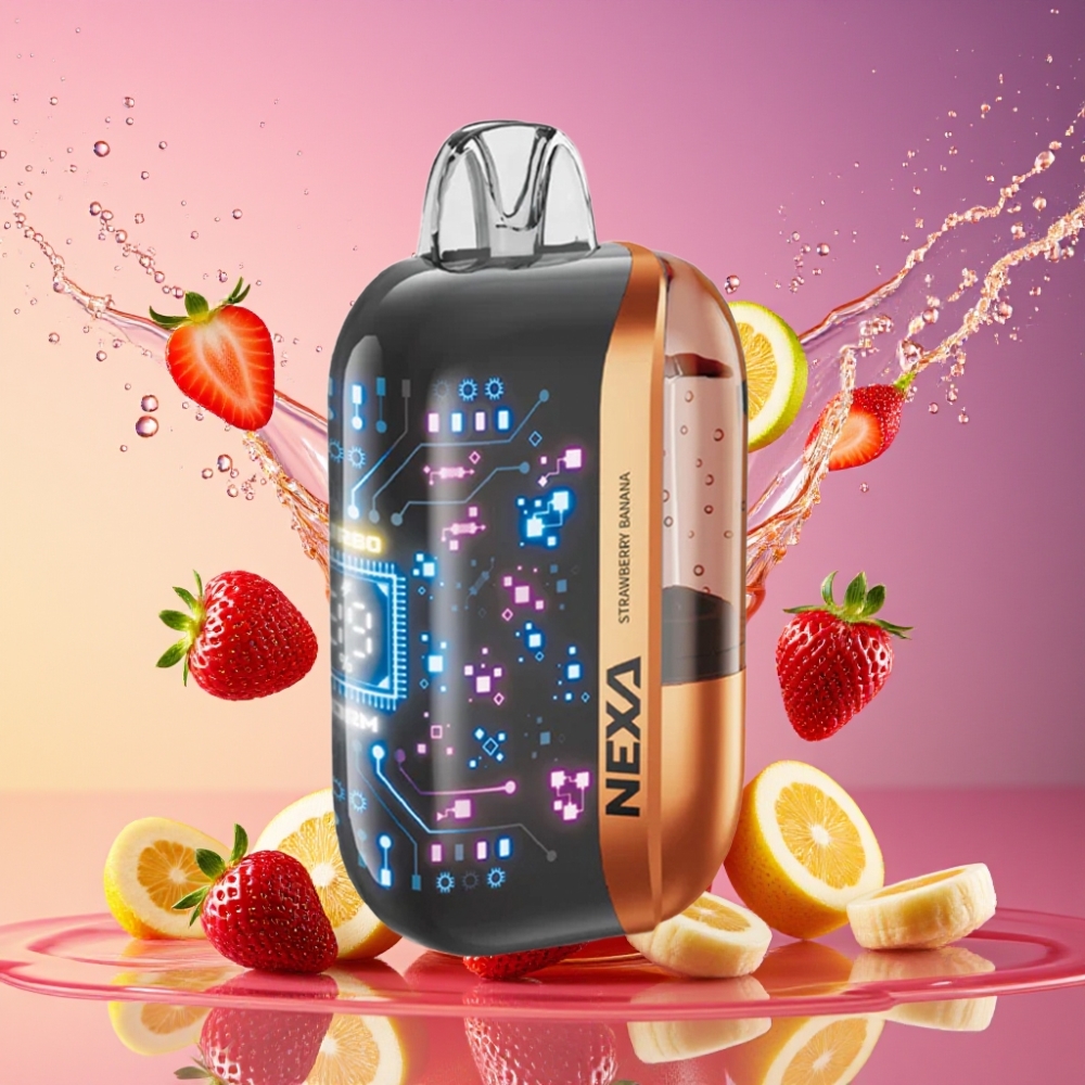 NEXA Ultra 50000 Pust Jordbær Banan 20ml 800mAh 5% 0.9ohm Dual Mesh 3D Skærm Type-C Engros Danmark