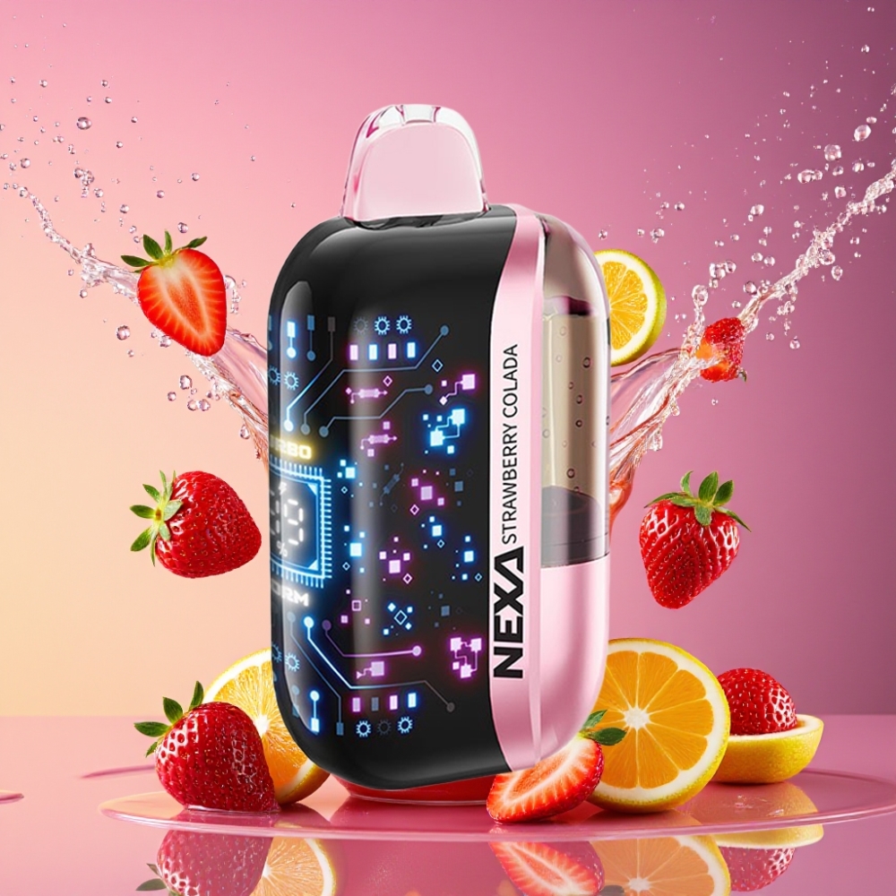 NEXA Ultra 50000 Pust Jordbær Colada 20ml 800mAh 5% 0.9ohm 3D Skærm Type-C Engros Danmark