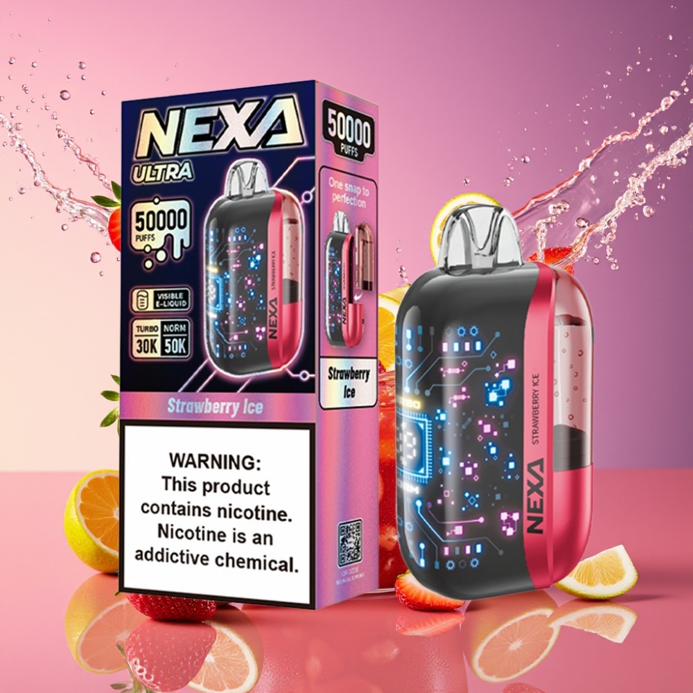 NEXA Ultra 50000 Pust Jordbær Is 20ml 800mAh 5% 0.9ohm 3D Skærm Type-C Engros Danmark