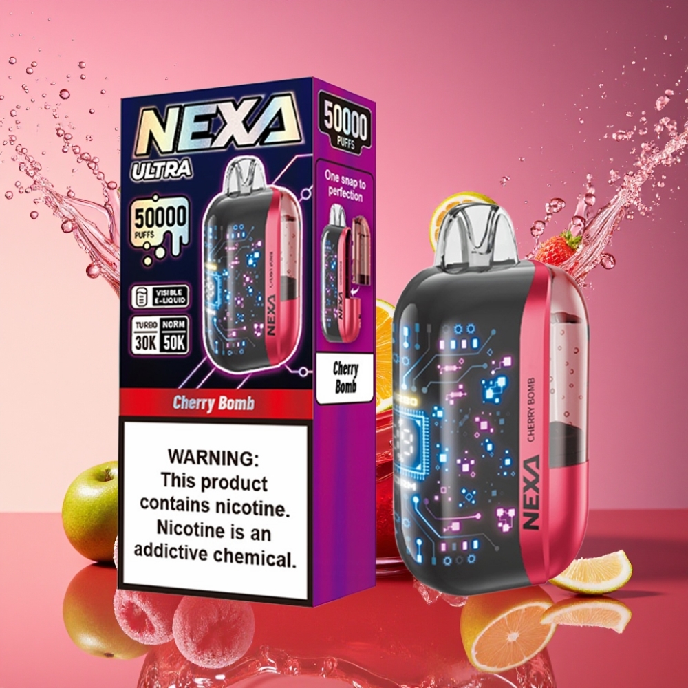 NEXA Ultra 50000 Pust Kirsebær Bombe 20ml 800mAh 5% 0.9ohm Dual Mesh 3D Skærm Type-C Engros Danmark