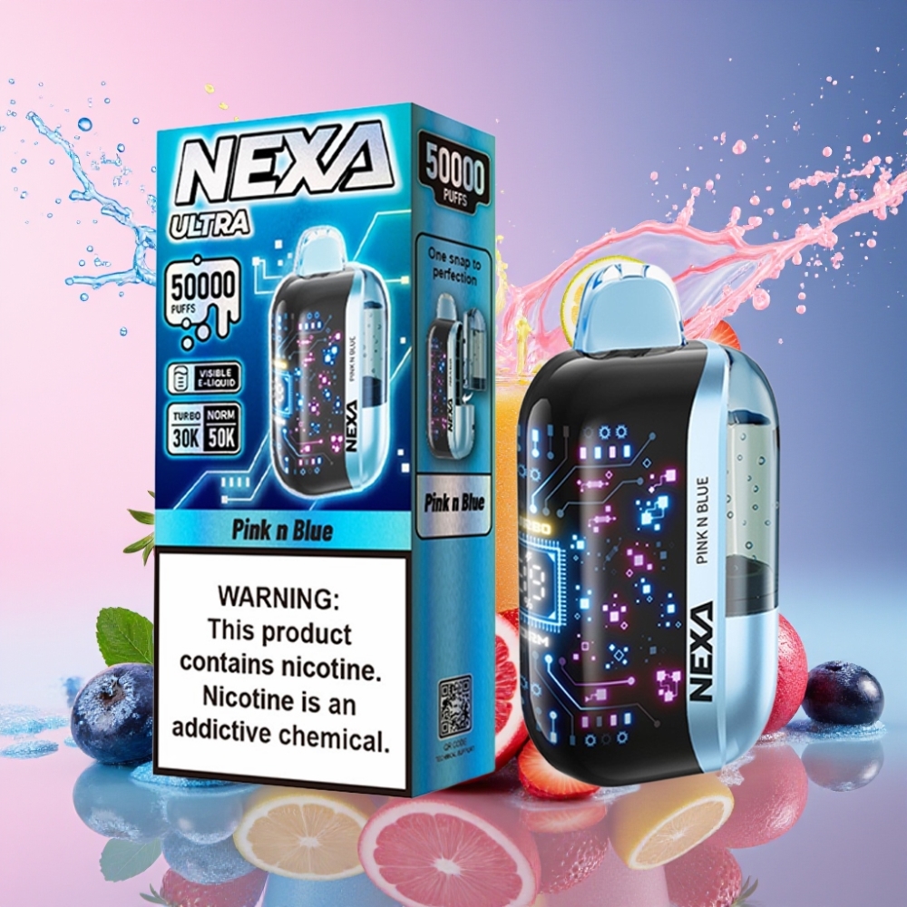 NEXA Ultra 50000 Pust Skærmoplader 20ml 800mah 5% 0.9ohm Dual Mesh Type-c Pink Og Blå Engros Danmark